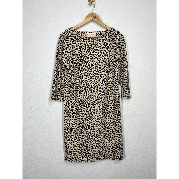Jude Connally Animal Print Shift Dress Large L Cheetah Leopard Stretch Knit - Picture 1 of 4